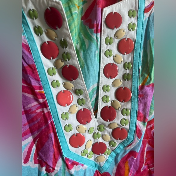 Lilly Pulitzer Embellished Tunic Floral Blouse - Pink and Blue XS Cotton - Picture 6 of 8